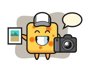 Character illustration of cheese as a photographer