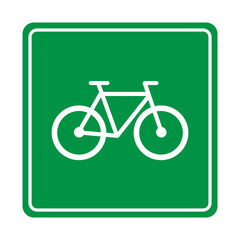 Green bicycle traffic sign icon, Bike lane street road symbol, Pictogram flat design, Vector illustration