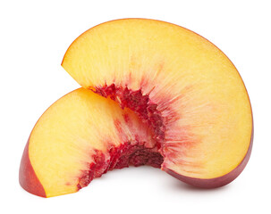 Peach. Peach fruits isolated on white background. Peach slice with clipping path
