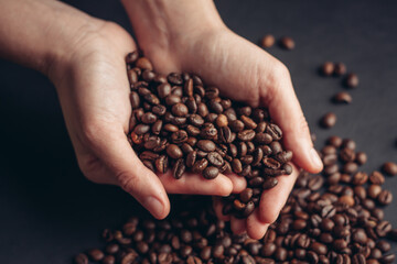 coffee beans in hands aroma morning vigor drink