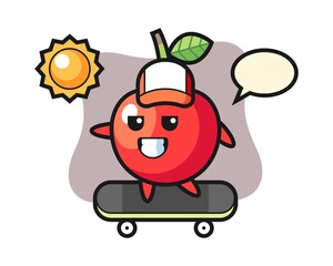 Cherry character illustration ride a skateboard