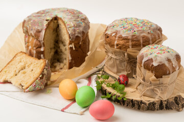 Orthodox baking for the Easter Spring Festival. Traditional cakes and painted eggs.