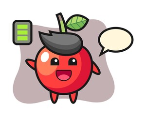 Cherry mascot character with energetic gesture