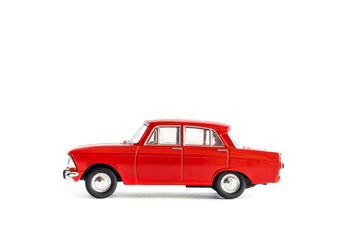 Red Little model car isolated on white background. buy or insurance car concept.