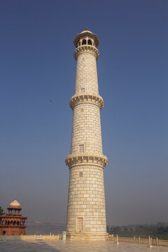 A beautiful view of taj mahal white marble Piller, Agra city, Delhi, Indian