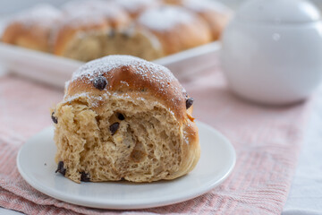 Fluffy homemade austrian powdered buchteln with chocolate chips
