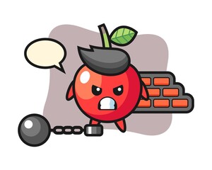Character mascot of cherry as a prisoner