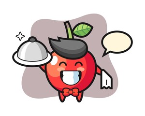 Character mascot of cherry as a waiters