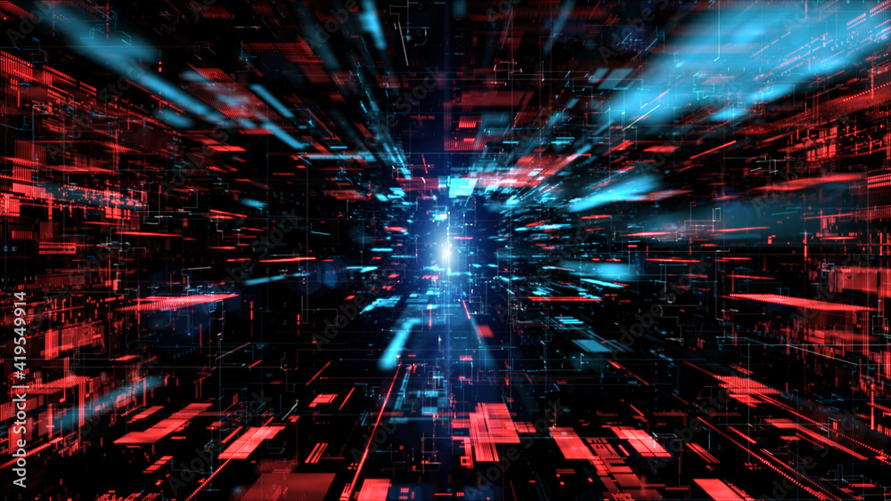 Poster digital cyberspace and digital data network connections concept. transfer digital data hi-speed inte