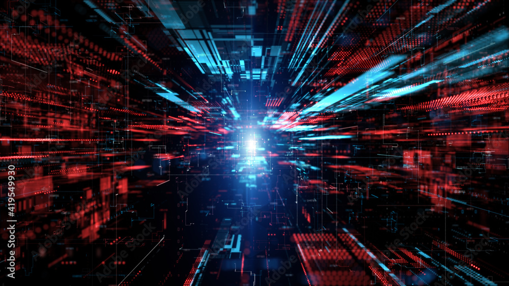 Poster digital cyberspace and digital data network connections concept. transfer digital data hi-speed inte