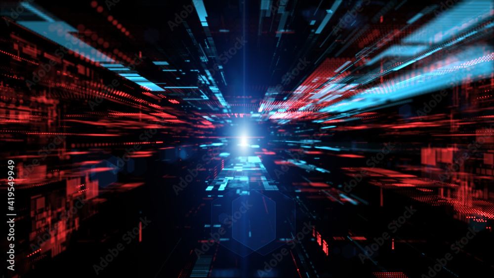 Poster digital cyberspace and digital data network connections concept. transfer digital data hi-speed inte