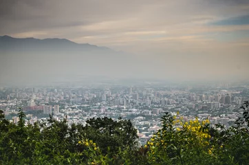 Foto op Canvas Aerial view of Santiago del Chile in cloudy and foggy day © studiorosa