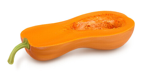 butternut squash half isolated on white background with clipping path and full depth of field