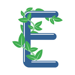 Letter E in floral style with a branch and leaves. Template element for logo design