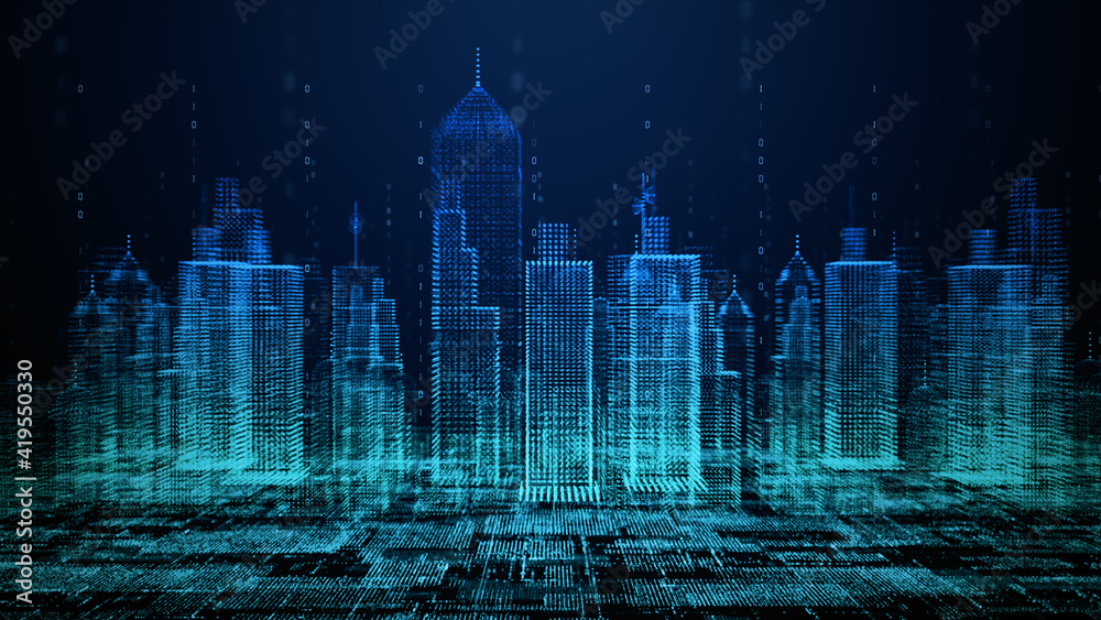 Poster smart city with technology network connecting. internet of things and social media connection. techn
