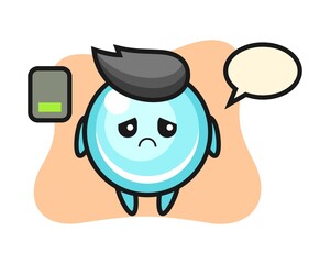 Bubble mascot character doing a tired gesture