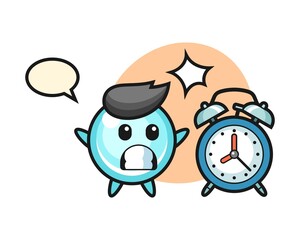 Cartoon illustration of bubble is surprised with a giant alarm clock