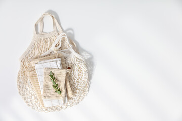 Fototapeta na wymiar Reusable shopping bags on white background. Zero waste concept.