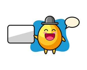 Golden egg cartoon illustration doing a presentation