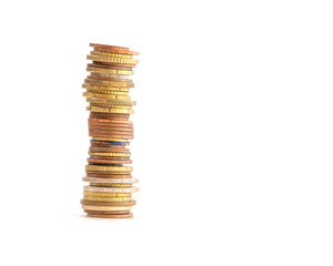 stack of coins on a white background 