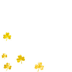 Saint patricks day background with shamrock. Lucky trefoil confetti. Glitter frame of clover leaves. Template for voucher, special business ad, banner. Holiday saint patricks day backdrop.