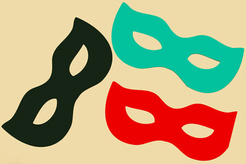 Colored Carnival masks isolated on clear background