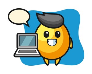 Mascot illustration of golden egg with a laptop