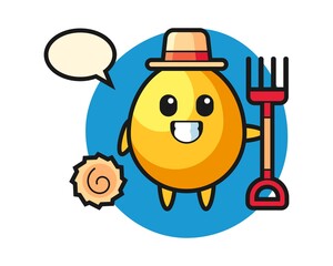 Mascot character of golden egg as a farmer