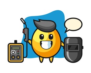 Character mascot of golden egg as a welder