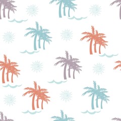 Fototapeta na wymiar Palm Tree in Summer Day Vector Graphic Art Seamless Pattern