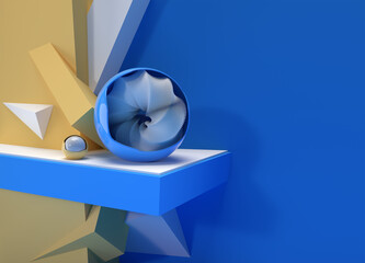 3D Core ball Hemisphere Shell Minimalism Geometry Background. 3d illustration Rendering.
