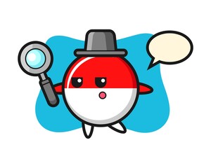 Indonesia flag badge cartoon character searching with a magnifying glass