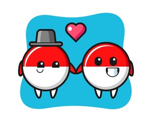 Indonesia flag badge cartoon character couple with fall in love gesture