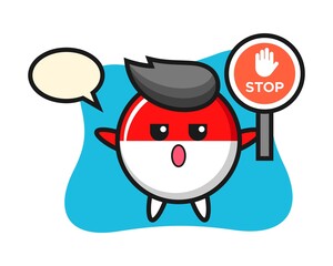 Indonesia flag badge character illustration holding a stop sign