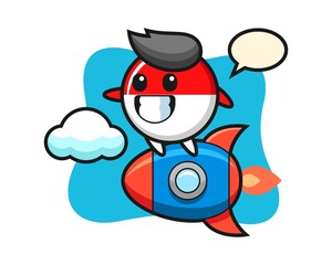 Indonesia flag badge mascot character riding a rocket