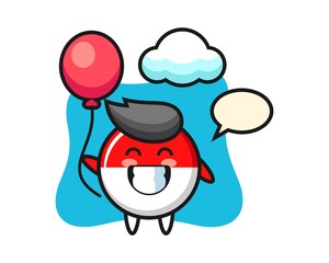 Indonesia flag badge mascot illustration is playing balloon