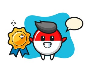 Indonesia flag badge mascot illustration holding a golden badge