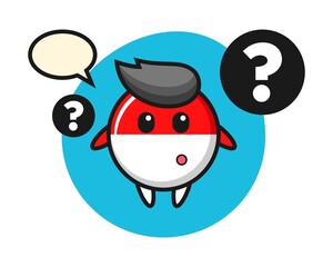 Cartoon illustration of indonesia flag badge with the question mark
