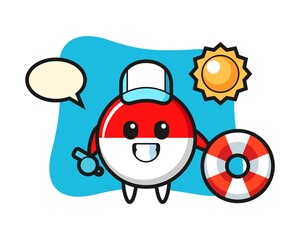 Cartoon mascot of indonesia flag badge as a beach guard