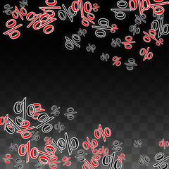 Luxury Vector Gold Percentage Sign Confetti on Transparent. Percent Sale Background. Business, Economics Print. Discount Illustration. Promotion Poster. Black Friday Banner. Special offer Template.