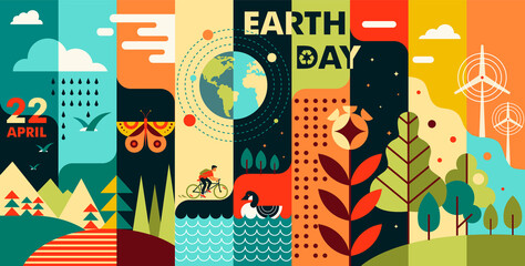 World Earth Day. Flat style illustration depicting nature. Vector background