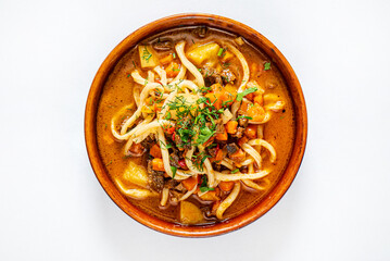 Laghman soup with meat and vegetables