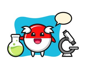 Mascot character of indonesia flag badge as a scientist