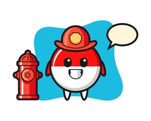 Mascot character of indonesia flag badge as a firefighter