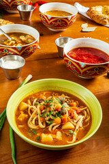 different kind of soups , top view