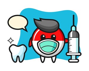 Mascot character of indonesia flag badge as a dentist
