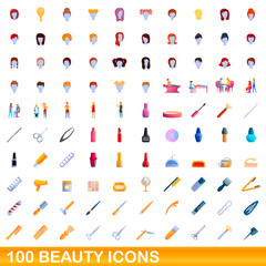 100 beauty icons set. Cartoon illustration of 100 beauty icons vector set isolated on white background