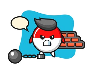 Character mascot of indonesia flag badge as a prisoner
