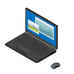 Laptop and computer mouse isometric view