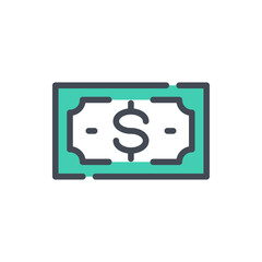 Money banknote color line icon. Dollar and Payment vector outline colorful sign.